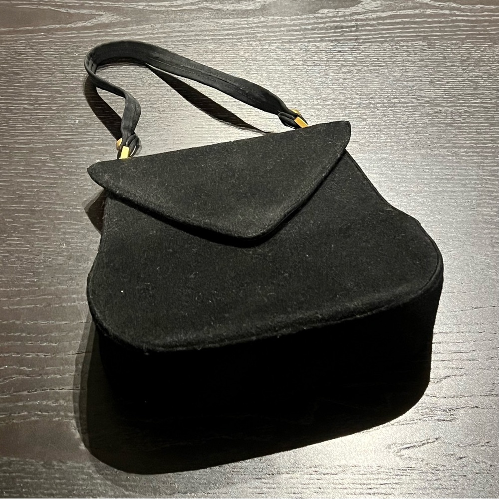 Vintage Black Hand Bag with Gold Accents
